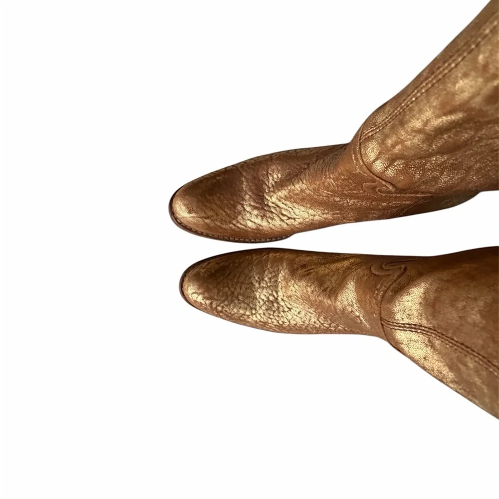 RARE Miu Miu Vintage Gold Metallic Leather Boots Sz 35 Cowboy Festival Boho - Picture 7 of 16